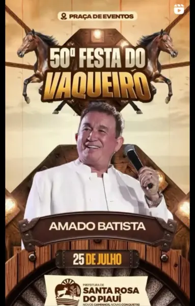 Amado Batista é confirmado como primeira atração da 50ª Festa do Vaqueiro em Santa Rosa