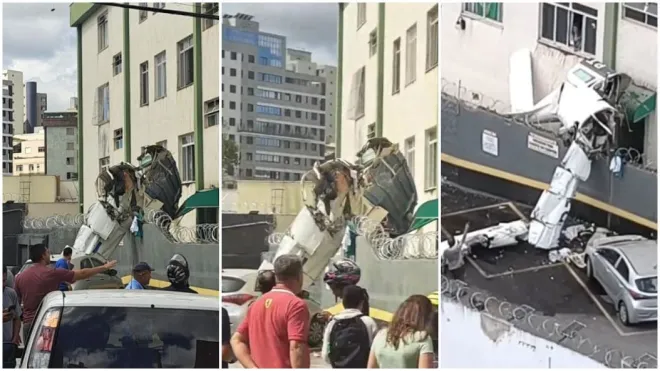 Avião de pequeno porte cai e atinge prédio em Belo Horizonte